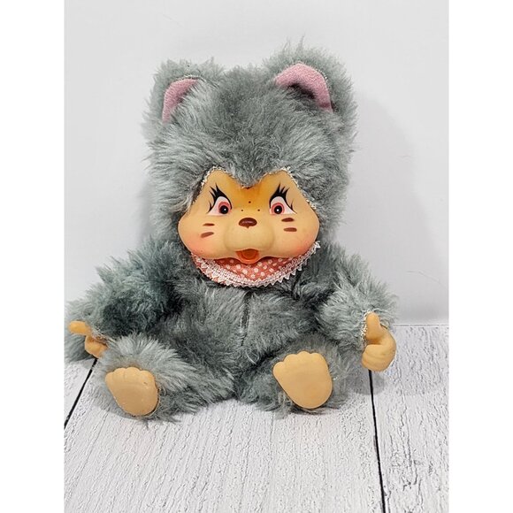 Furworld Toys Vintage Monchhichi Vintage Gray Cat 7s80s Vinyl Face